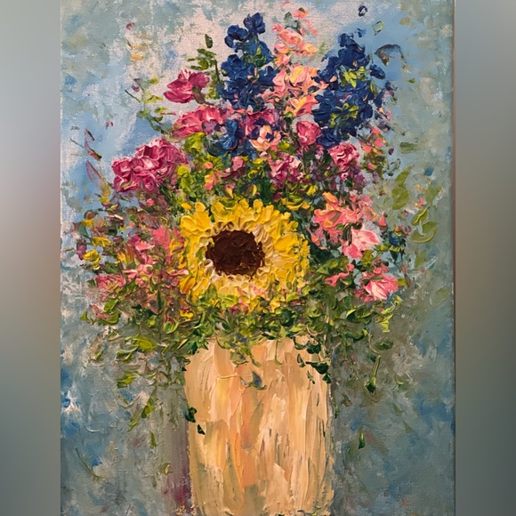 Other - ON HOLD WILDFLOWER BOUQUET ORIGINAL ACRYLIC FLORAL PAINTING